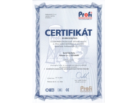 Certifikát o odborném proškolení Profibaustoffe CZ č. 1